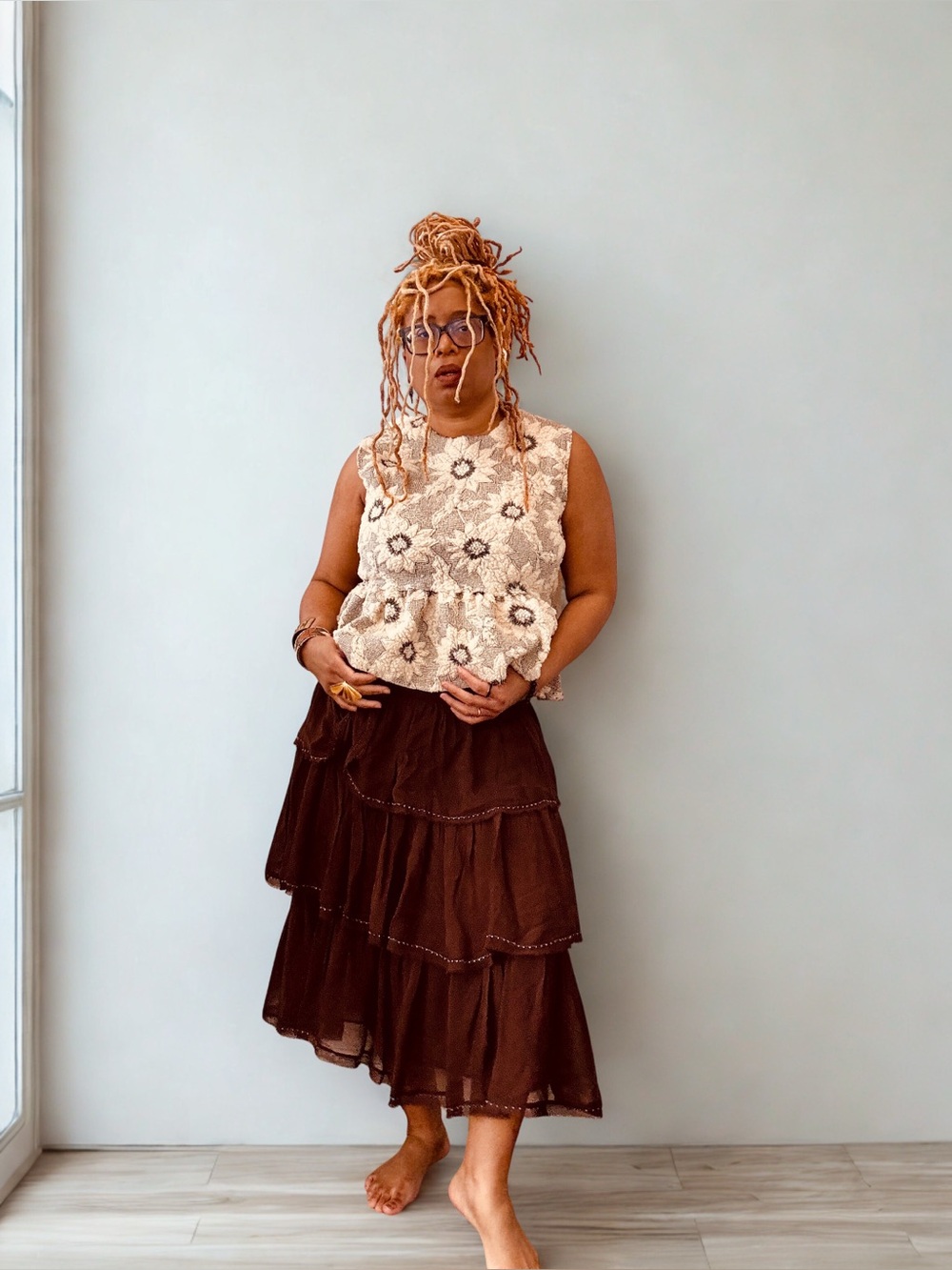 Zara Dark Brown Tiered Midi Skirt